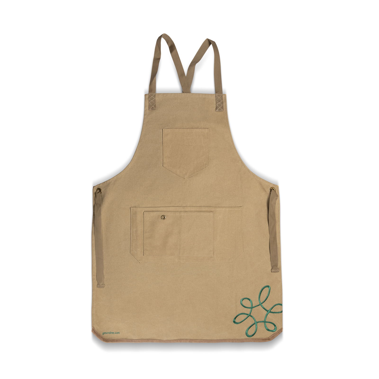 Schürze, Beige mit grüner Flamme