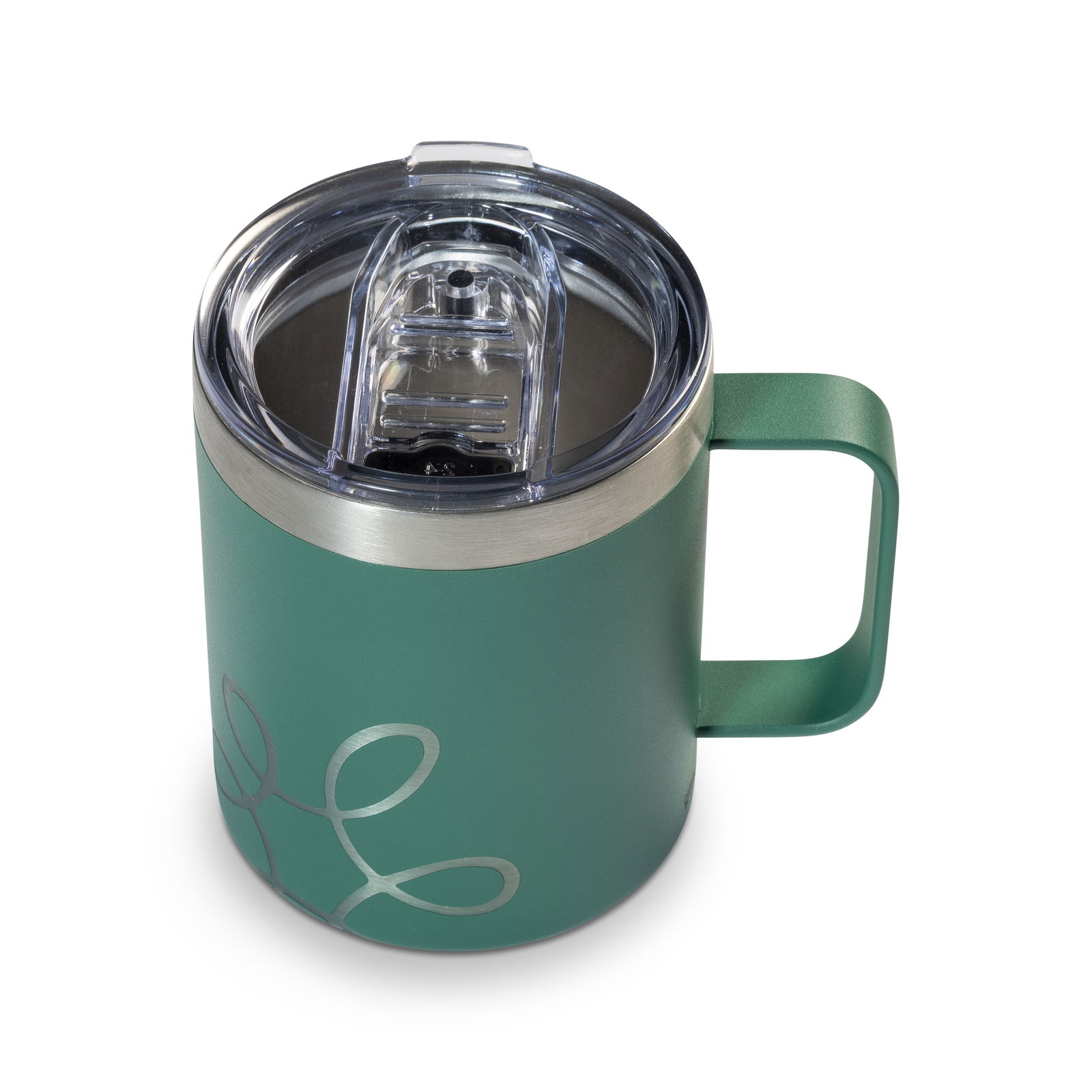 Drinking Bottle, Coffee Mug, green with silver flame
